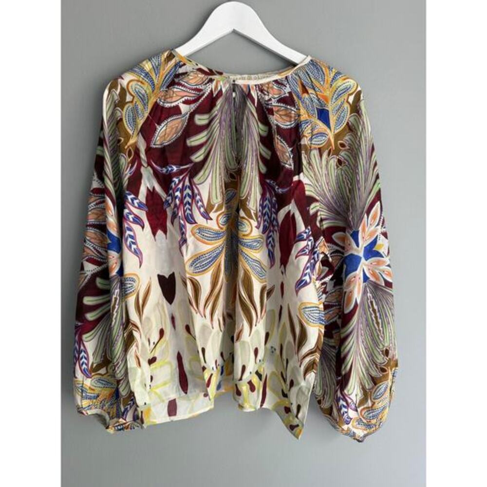 Marie Oliver Arabella Size 1 Viscose Floral Paisley Balloon Sleeve Blouse Top